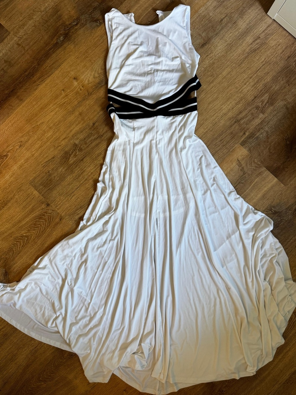 New York & Company White Maxi Dress with Black Striped Waistband